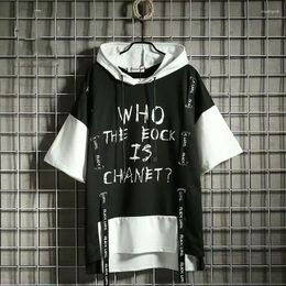 Men's Hoodies Summer Hooded Punk Style Harajuku Ribbon Half Sleeve Male Casual Hip Hop Sweatshirts Streetwear Mens