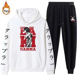 Men's Hoodies Baki The Grappler Print Hoodie Set Anime Harajuku Hooded Streetwear Pullover Pants 2 Pieces Loose Warm Tracksuit Unisex