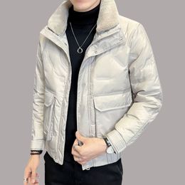 Men's Down Parkas Fashion Men's White Duck Down Jacket Parkas Solid Colour Casual Autumn Winter Lamb fur collar Outwear Puffer Coats Male Clothes 230906