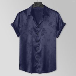 Men's Casual Shirts Satin Silk For Men Button Long Sleeve Summer Beach Jacquard Luxury Shirt Clothes Streetwear Handsome Top
