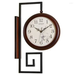 Wall Clocks Chinese Vintage Clock Creative Silent Wood Quartz Living Room Double-sided Horloge Large Decor 50wc