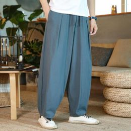 Men's Pants Japanese Loose Cotton Linen Male Summer Breathable Solid Colour Trousers Fitness Baggy Streetwear Plus Size