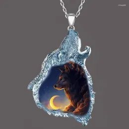 Chains Fashion Neutral Pendant Necklace Trend Mysterious Wild Animal Moon Solitary Wolf Jewellery Party Anniversary