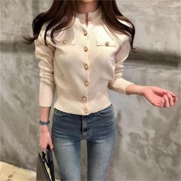 Women's Knits 2023 Women Cardigan Sweater Fashion Spring Knitted Long Sleeve Short Coat Korean Slim Button Ladies Soft Tops H758