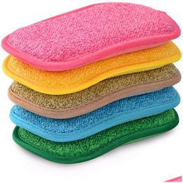 Sponges Scouring Pads 5-15Pcs Kitchen Cleaning Scrubbing Sponges Reusable Non-Scratch Microfiber Scrubber Sponge Home Clean Pot Pan Dh7Om