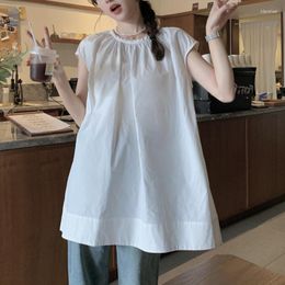 Women's Blouses Niche Temperament White Sleeveless Shirt Female Summer 2023 Korean Chic Casual Blouse Long Loose Pleated O Neck Women Tops