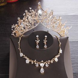 Hair Clips Baroque Crystal Bridal Jewelry Sets Vintage Rhinestone Tiara Crown Earring Necklace Set For Women Bride Wedding Gift