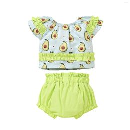 Clothing Sets 2 Pieces Kids Suit Set Girls Fruit Print O-Neck Short Sleeve Pullover Pants For Summer 3-18 Months