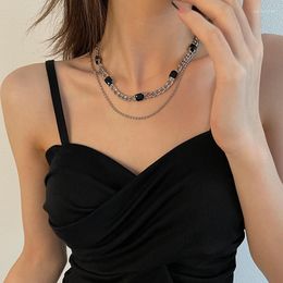 Chains Black Square Diamonds Double-layered Girls' Necklace Hip-hop Neutral Minimalist Design Boys' Collarbone Chain