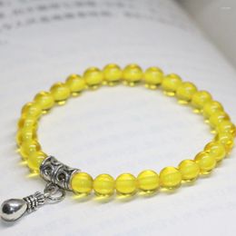 Strand Fashion 6mm Round Beads Gold-yellow Faux Resin Beeswax Women Factory Outlet Jewelry 7.5inch B2124