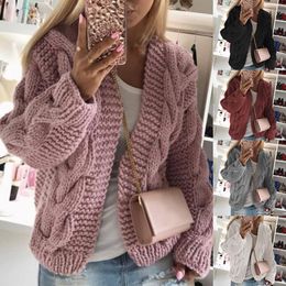 Women's Knits Tees fall/winter sweater women's European and American rough and thick thread twist warm knitted cardigan top woman 230906