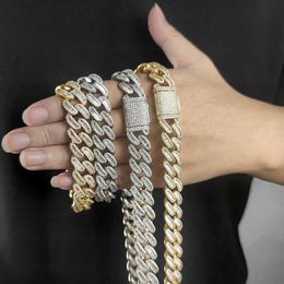 Hip Hop Jewelry 15mm Stainless Steel Gold Plated Cuban Chain Necklace Bracelet Diamond Iced Out Cuban Link Chain for Men Cduix