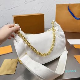 Women Hobo Moon Bag Peas Chain Bag Designer Crossbody Underarm Shoulder Bags Quilted Purse Cow Leather Lining Embroidered Woven Wide Strap