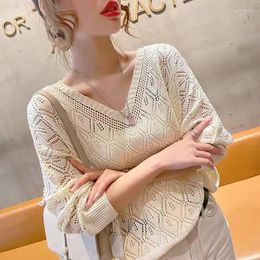 Women's Sweaters White Sweater Pullovers Hollow Out Fishnet Summer Fashion Loose Smock Long Sleeve