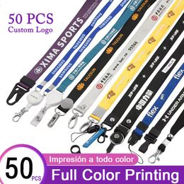 Other Office School Supplies 50 PcsLot Custom Printed Lanyard For Keys Badge holder Staff Cards Full Colour Personalised Printing Company Name Landyar 230907