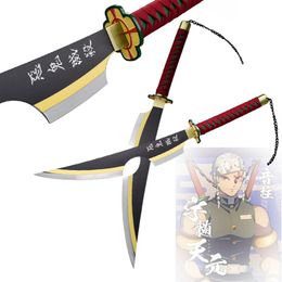 Japanese anime sword-Festive Party Metal Decoration Novelty Demon Slayer Uzui Tengen Swords Cosplay Kimetsu no Yaiba Replica Twin 285Z