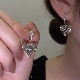 Dangle Earrings Fashion Exquisite Crystal Love Heart Pendant Drop Earring For Women Girl Rhinestone Peach Party Wedding Jewelry Gifts