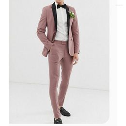 Men's Suits 2023 Dusty Pink Black Shawl Lapel Men Prom Terno Masculino Groom Costume Homme Blazer Wedding 2 Pieces