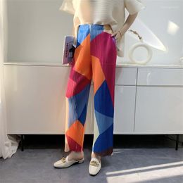 Women's Pants 2023 Summer Geometric Pattern Printed Loose Straight Leg Korean Fashion Slim Street Style 9 "Pants