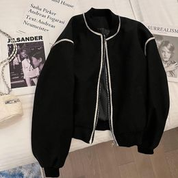 Women's Jackets Deeptown Vintage Cropped Bomber Jacket Women Oversize Korean Fashion Black Short Autumn Winter Chic Elegant Streetwear