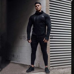 Men's Tracksuits Men Tracksuit Black Sportswear Cotton Zippered Cardigan Hoodie Trousers Set Gym Running Training Bodybuilding Fitness Clothing x0907