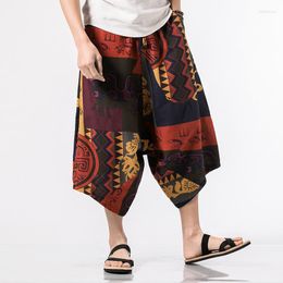 Men's Pants Drop Men Harajuku Harem Mens Summer Cotton Joggers Male Vintage Chinese Style Calf-Length Sweatpants