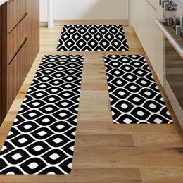 Carpets Black Leaf Print Kitchen Mat Entrance Doormat Geometric Printed Rug Home Floor Balcony Anti-Slip Carpet Decor