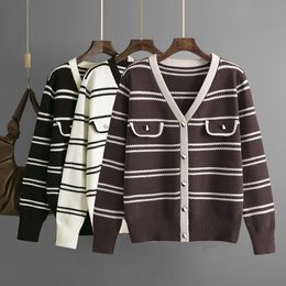 Women's Knits Tees Autumn Bow Cardigan Elegant Women Sweater Coat Winter Classic Black and White Contrast Long Sleeve Loose Knit Cardigan Coats 230906