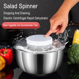 Fruit Vegetable Tools Automatic Electric Salad Spinner Food Strainers Making Tool Multifunctional Washer Dryer Mixer 230906