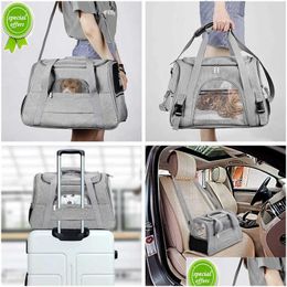 Cat Carriers Crates Houses Pet Travel Carriers Bag With Locking Safety Zippers Breathable Portable Outgoing Pets Handbag Foldable Ca Dhhlt