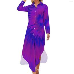 Casual Dresses Blue Purple Tie Dye Chiffon Dress Sexy V Neck Abstract Print Pretty Ladies Streetwear Gift Idea