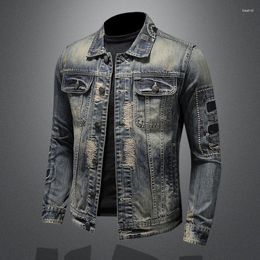 Men's Jackets 2023 European And American Slim Fit Motorcycle Jacket Vintage Handsome Perforated Denim Coat Men