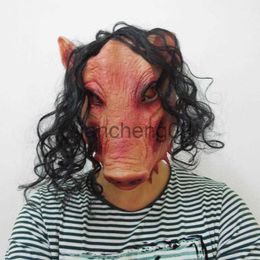 Party Masks Halloween Scary Mask Novelty Pig Head Horror With Hair Masks Caveira Cosplay Costume Realistic Latex Festival Supplies Wolf Mask x0907