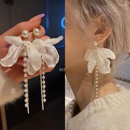 Stud Earrings Fairy Bow Pearl Tassel Long Gentle For Women Fashion Simple Jewellery Exquisite