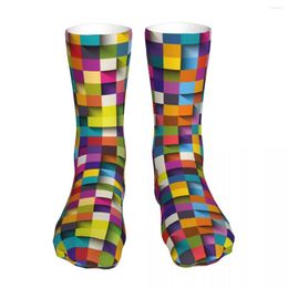 Men's Socks Compression Colorful Blocks With Shadow Women 2023 Female Pink Blue Yellow Geometric Patterns Sports