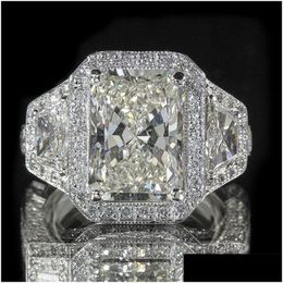 Wedding Rings Size 6-10 Unique Wedding Rings Luxury Jewelry 925 Sterling Sier Princess Cut White Topaz Large Cz Diamond Gemstones Eter Dhgir