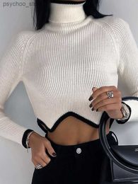 Women's Sweaters Turtleneck Crop Sweater Women Fashion Christmas Sweaters 2022 Winter Solid Knitted Long Sleeve Slim Pullovers Jumpers Knitwears Q230907