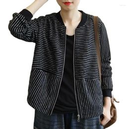 Women's Jackets Fashion Stripe Short Jacket 2023 Coat Tops Spring Autumn Casual Loose Korean Version Sports Outerwear Female