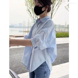 Women's Polos Mid-sleeve Thin Shirts Women Summer Sexy Cute Fashion Loose Irregular Button T-Shirts Office Ladies Casual Solid Korean Tops