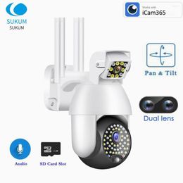 Dual Lens Camera 3MP ICAM365 APP Auto Tracking Waterproof Speed Dome Wireless PTZ IP Security Protection