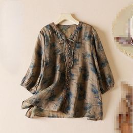 Women's Blouses Summer Fashion Woman Blouse 2023 Printed V-neck Conventional Sleeve Casual Lace-up Shirts And For Women