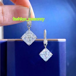 Radiant cut 10mm Diamond Dangle Earring 100% Real 925 sterling silver Jewellery Engagement Wedding Drop Earrings for Women Gift