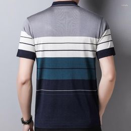 Men's Polos 2023 Sleeve Polo Tee Shirt Men Casual Summer Striped Clothing Shirts Mens Fashion Slim Fit Poloshirt