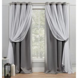 Curtain Curtains Catarina Layered Solid Room Darkening Blackout And Sheer Grommet Top Panel Pair 52x96 Soft Grey