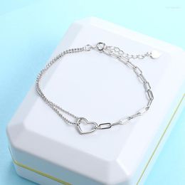 Link Bracelets Silver Colour Simple Heart Bracelet Myltilayer Romantic Ladies Bangle Bijoux Minimalist Jewellery