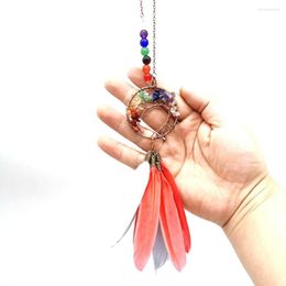 Pendant Necklaces Reiki 7 Chakra Natural Stone Gravel Tree Of Life Feather Tassel Hanging Healing Quartz Mineral Crystal Pendulum Jewellery