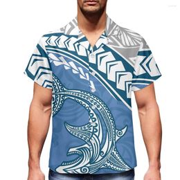 Men's Casual Shirts Blue Whale Printing Cuban Edition Shirt Samoan Pattern 2023 Summer Short Sleeve Lapel Clothing Perfect For Travel