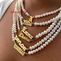 Elegant Baroque Freshwater Pearl Choker Necklace 18K Gold Stainless Steel Custom Name Initial personalised Pendant Necklaces