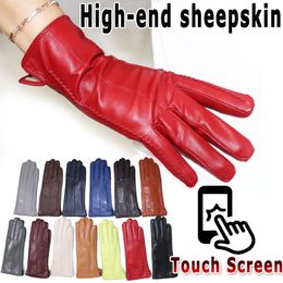Five Fingers Gloves Leather gloves women's sheepskin flannel lining warm in autumn and winter highgrade black touch screen color driving model 230907