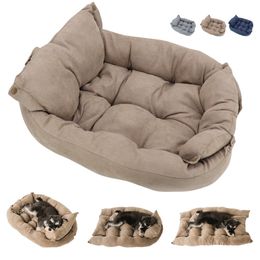 kennels pens Multifunction Dog Bed Mat 3 IN 1 Dogs Cat Sleeping Sofa Warm Winter Puppy Kitten Nest Kennel Soft Pet Cushion For Cats 230907